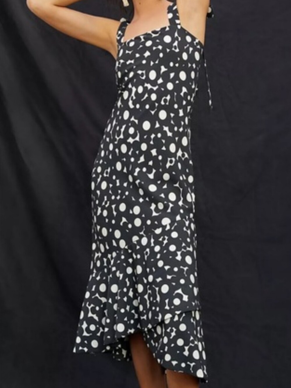 Anthropologie Hutch Black & White Abstract Floral Tie Strap Midi Dress NWT